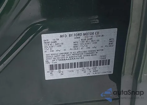 2025 Ford Maverick Xl z USA, uszkodzony, nr VIN 3FTTW8BA4SRA16155